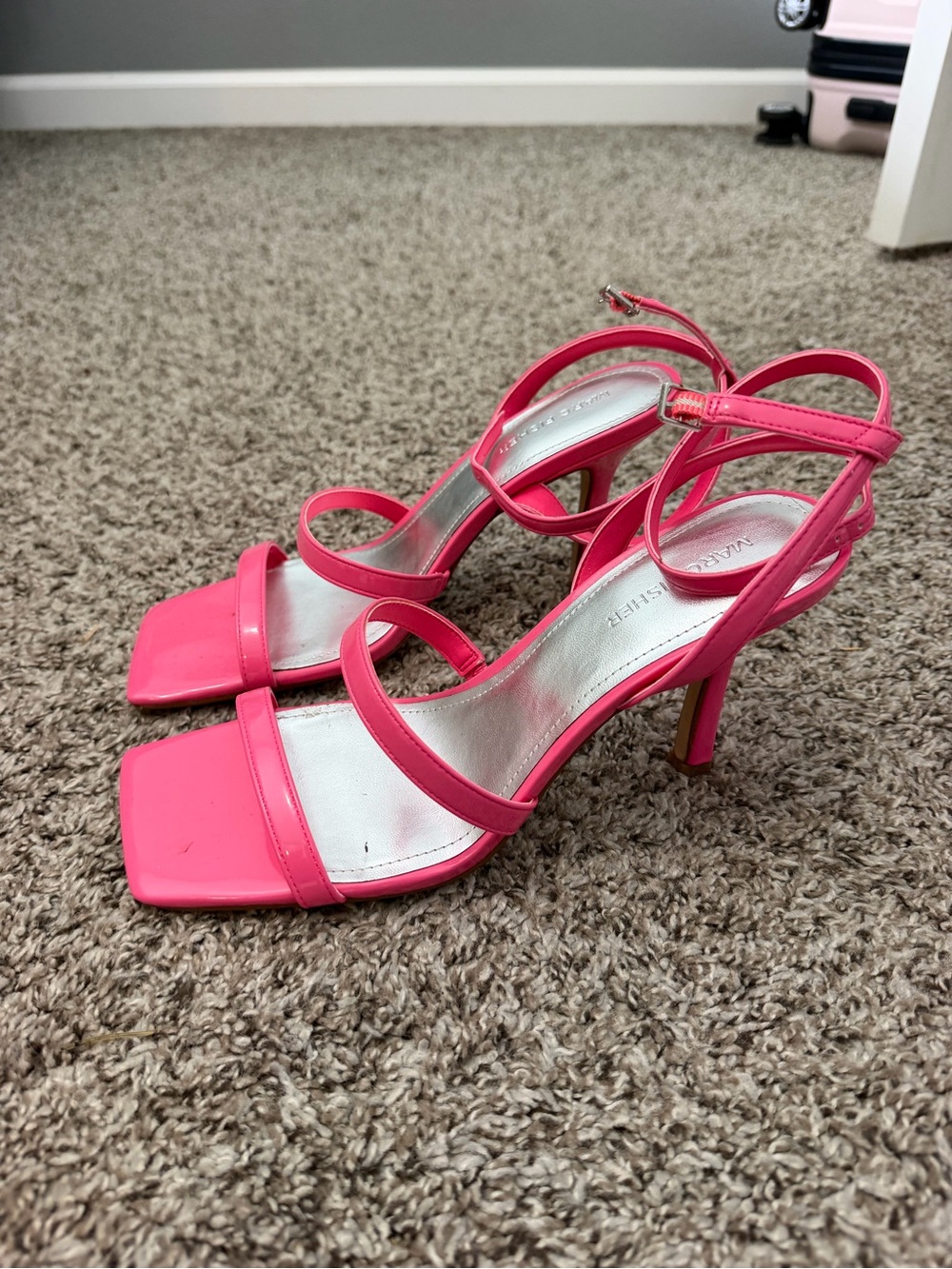 Marc Fisher Hot Pink Strappy Square-Toe High Heel Sandals